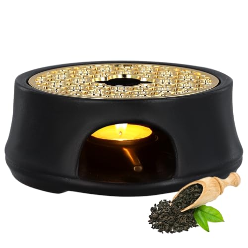 Stövchen Keramik Teewärmer, Keramik Teekanne Teewärmer Kaffeewärmer mit Deckel und Kerzenhaltern, Teekannenwärmer Geeignet zum Warmhalten von Tee und Kaffee (Black) von kieyeeno