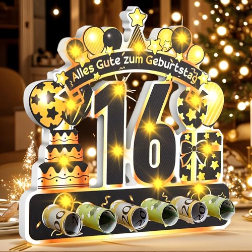 kiimiipa 16.Geburtstag Geldgeschenk Mädchen Junge mit LED Lichterkette,Geschenke zum 16 Geburtstag mädchen,16 Geburtstag deko Geldgeschenke,16 Jahre Geld Geschenk Tisch Party (16) von kiimiipa