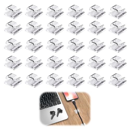 Kabelmanagement, 30Pcs Kabelhalter Selbstklebend Kabelklemmen Starker Kabelmanagement-Kabelklemmen, mit klebendem Kabelorganizer, geeignet für TV, Computer, Büroschreibtisch, Home Office(Transparent) von kiki fancy