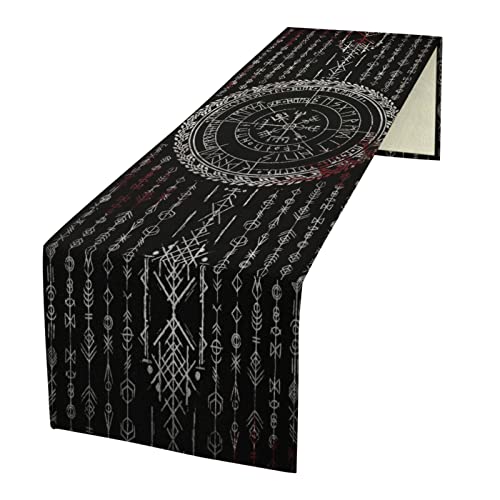 kikomia Baumwolle Leinen Wikinger Tischläufer Rechteckige Wikinger Futhark Runen Tischdecke Kommode Schal für Hochzeiten Party Urlaub Tischdekoration Abdeckung Tischplatte (33×91cm, Blood) von kikomia