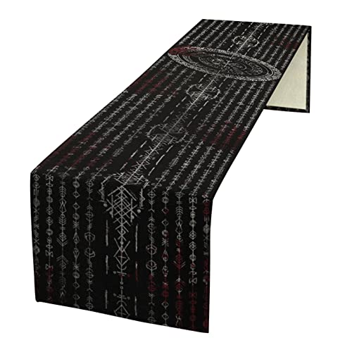 kikomia Baumwolle Leinen Wikinger Tischläufer Rechteckige Wikinger Futhark Runen Tischdecke Kommode Schal für Hochzeiten Party Urlaub Tischdekoration Abdeckung Tischplatte (33×274cm, Blood) von kikomia