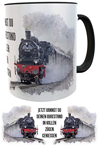 Abschiedsgeschenk Rentner Kollege Kaffeebecher Eisenbahn Dampflok Tee schwarz (schwarz/rot) von Kilala