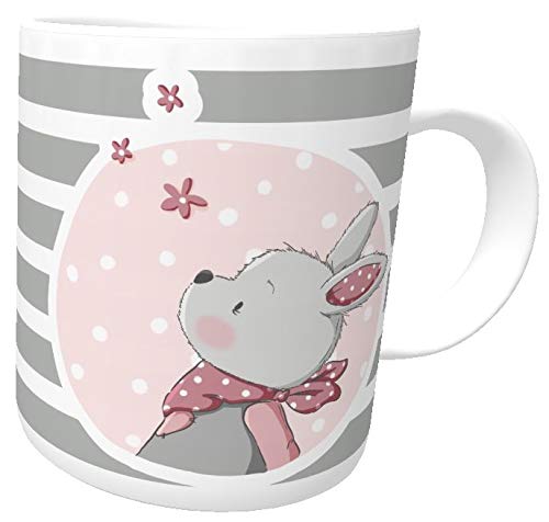 Kindertasse Hase Luna emmapünktchen mit Wunschname Kinderbecher Trinkbecher rosa/grau inkl. Geschenkverpackung (Kunststoff) von Kilala