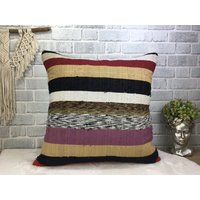 24x24 Kelim Kissen, Handgemachtes Boho Couchkissen, Stuhlkissen, Wohnzimmerkissen, Rückenkissen, Yogakissen, 1838 von kilimpillowkingdom