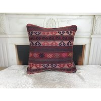 Handgewebter Kissenbezug, Kelim Besticktes Kissen, Boho Dekokissen, 4647 von kilimpillowkingdom