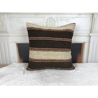 Kelim Kissen, Oushak Bezug, Bodenkissen, Handgemachtes Wohnkultur, Gestreiftes Retro 16x16 Zoll 4612 von kilimpillowkingdom