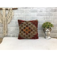 Kissenhülle, Kelimkissen, Boho Kissen, 14x14 Handgemachtes Euroham Wollkissen, 1177 von kilimpillowkingdom