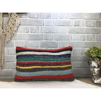 Sofakissen, Dekokissen, Kelimkissen 12 X 20'' Boho Kissen, Handgemachtes Gestreiftes 1863 von kilimpillowkingdom