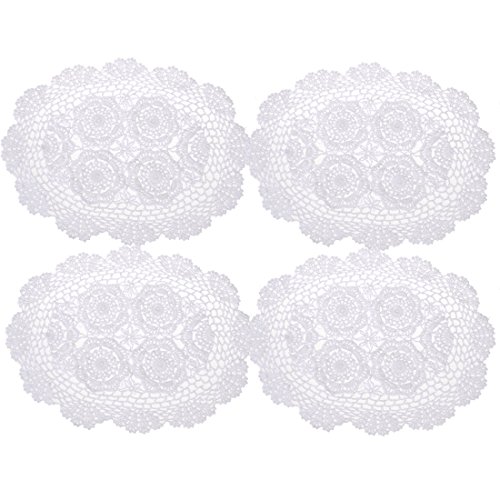 kilofly Häkel-Tischsets aus Baumwolle mit Spitze, oval, weiß, 30,5 x 43,2 cm, 4 Stück von kilofly