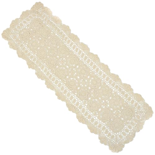 kilofly Handgemachte Häkelarbeit-Spitze Rechteckige Tischläufer Beige 15 x 36 Zoll von kilofly