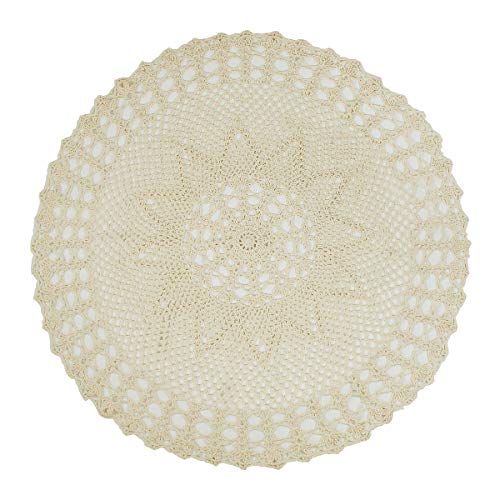 kilofly Handmade Crochet Cotton Lace Table Sofa Doily, Waterlily, Beige, 26 inch von kilofly