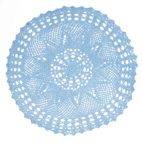 kilofly Handmade Crochet Cotton Lace Table Sofa Doily, Waterlily, Blue, 22 inch von kilofly