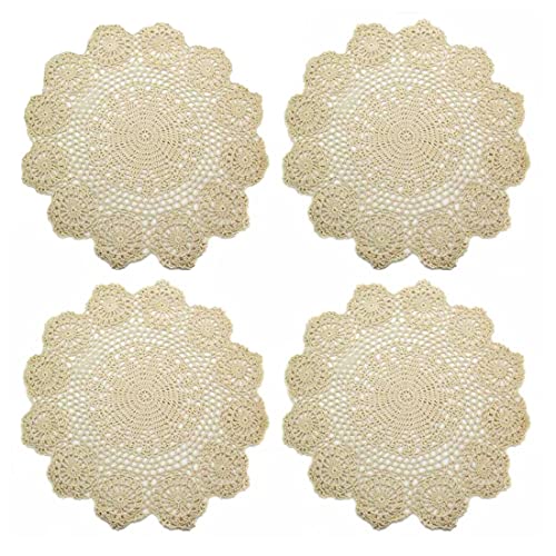 kilofly Tischsets, handgefertigt, gehäkelt, rund, Baumwolle, Spitze, 4 Stück, Lotus, Beige von kilofly