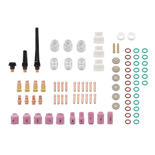 kimllier Professionelles WIG-Schweißbrenner-Set – Gaslinse, Aluminiumoxiddüsen (12), Glasbecher für WP-17/18/26 – Stubby Back Cap und Kupferspannzangen für genaues Schweißen von kimllier