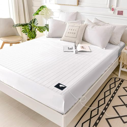 Erdungs-Spannbetttücher Erdungsbettlaken 200x200 Erdungslaken mit EU Erdungskabel Spannbettlaken Baumwolle aus 95% Bio-Baumwolle mit 5% Silberfase Erdungsblech für besseren Schlaf (Weiß, King) von kimprinsj