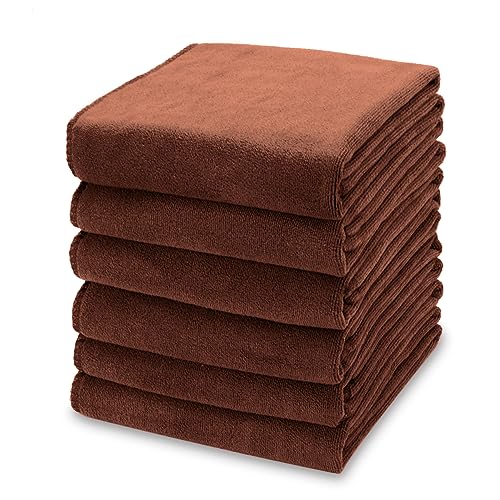 kimteny Küchentücher, 33 x 71 cm, 400 g/m², Premium-Geschirrtücher, super saugfähige Korallensamt-Mikrofaser-Reinigungstücher, schnell trocknende Lappen zum Geschirrspülen (6 Stück, braun) von kimteny