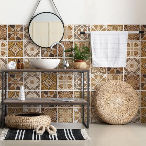 RE-COVERTILES - Fliesenaufkleber Badezimmer und Küche 10 Stck 20x20 cm - PS00146 PVC-Wanddekoration Wasserdicht Fliesen Mosaik Stil Azulejos-Zementfliesen von RE-COVERTILES