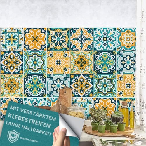 RE-COVERTILES - Fliesenaufkleber Badezimmer und Küche 24 Stck 10x10 cm - PS00176 PVC-Wanddekoration Wasserdicht Fliesen Mosaik Stil Azulejos-Zementfliesen von RE-COVERTILES