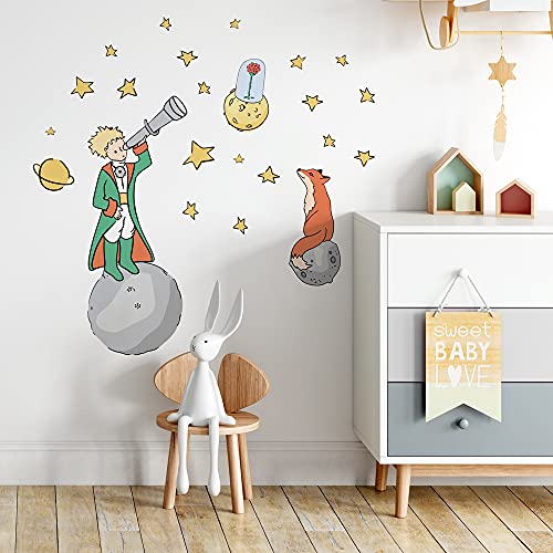 kina - R00588 Wandaufkleber Kind Ökologisches Hypoallergenes Weicher Stoffeffekt Repositionierbar Fabel kleine Prinz Wanddekoration Neugeborene Kinderzimmer Selbstklebende Tapete - 100x30 cm von kina