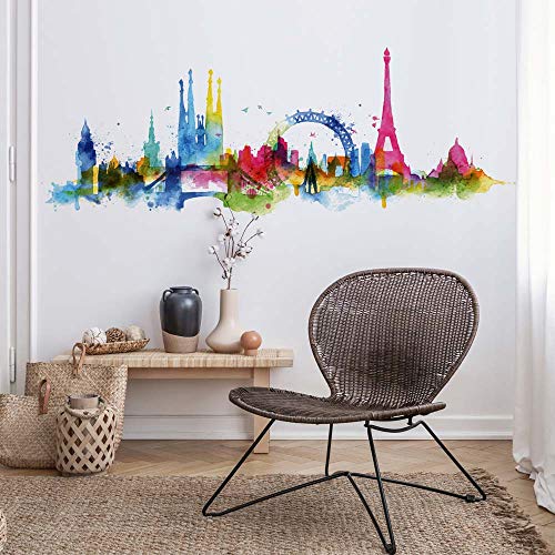 UVCD0059 Wandtattoo, Motiv Skyline der Stadt, Eiffelturm, Wanddekoration, Wohnzimmer, Küche, Schlafzimmer, Eingang. von kina