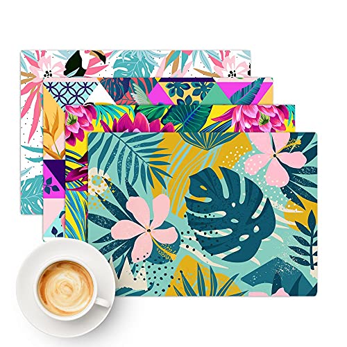 kina - TV0001 Set mit 4 Tischsets amerikanisch Waschbar Kratzfest Leineneffekt Wiederverwendbar - Nicht spülmaschinenfest - Design Tropisch Messen 45x32 cm von kina