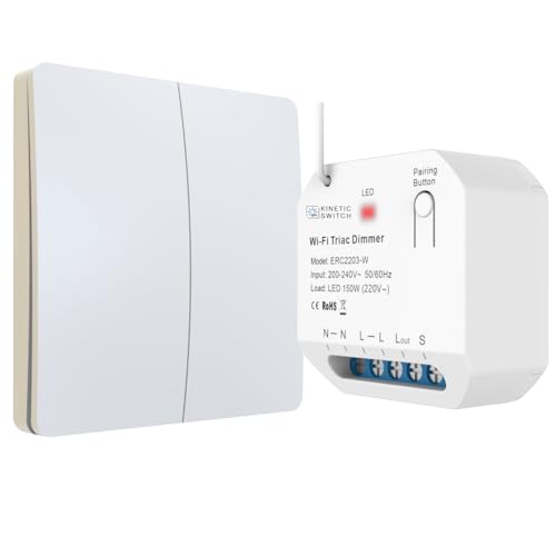 kinetic-switch Funklichtschalter Set dimmbar mit batterielosem Funkschalter (IP67) und smartem Kompakt-Empfänger auch über tuya App sowie Amazon Alexa und Google Home steuerbar (Weiß) von kinetic-switch