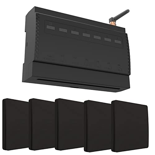 kinetic-switch Funkschalter Set mit batterielosem Funkschalter (IP67) schwarz und smartem 6-Kanal 230V Profi-Empfänger auch über tuya App sowie Amazon Alexa und Google Home steuerbar von kinetic-switch