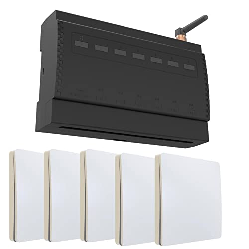 kinetic-switch Funkschalter Set mit batterielosem Funkschalter (IP67) weiß und smartem 6-Kanal 230V Profi-Empfänger auch über tuya App sowie Amazon Alexa und Google Home steuerbar von kinetic-switch