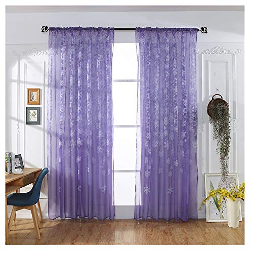 kingko Vorhang Druck-Blumen-Voile-Tür-Vorhang Fenster Paravent Schal Vorhang Weihnachten Schneeflocke Vorhang Tüll Fenster Behandlung Voile Drape Valance (Lila) von kingko