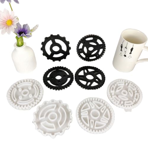 Steampunk Gear Untersetzer-Silikonformen, 4-teiliges Set, Harzgussformen, Epoxidharz-Silikonform, Kaffee- und Rotwein-Tassenmatte von kingmise