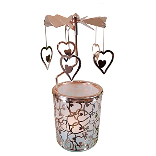 Kingnero Karussell Kerze Glas Halter – Drehbare Windmühle, Teelicht, Kerzen-Stick, Geschenke für die Familie (Roségold, Herz) von kingnero