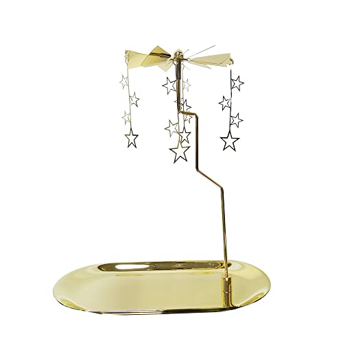 kingnero Karussell Kerze Tray Rotary Kerzenhalter Spinning Windmühle Teelicht Kerzenständer für Familie oder Freunde Geschenke (Goldenes Tablett & Sterne) von kingnero