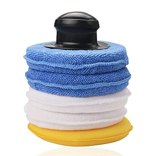 Kingsea Mikrofaser-Polierpad-Kits, 5 Zoll, ultraweiche Mikrofaser-Wachs-Applikator-Pads, Auto-Reinigungsschaumschwamm mit Griff für jedes Auto, LKW, Boot, Motorrad und Wohnmobil von kingsea