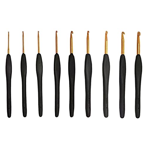 kingsea 9 Stück Häkelnadeln mit Silikongriff, mehrere Größen, schwarze Häkelnadeln-Set, 14,5 mm lang, Häkelwerkzeug für DIY-Stricken von kingsea