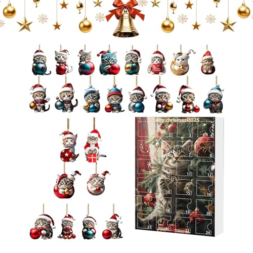 Adventskalender 2025 | 24 Stücke Weihnachtshilfespielzeug 2025, Katzenschmuckspielzeug für Kid | Entzückende Weihnachtsschmuck für Tochter Schwester Kid Freund Mädchen zum Feiern von kinrguiyuez