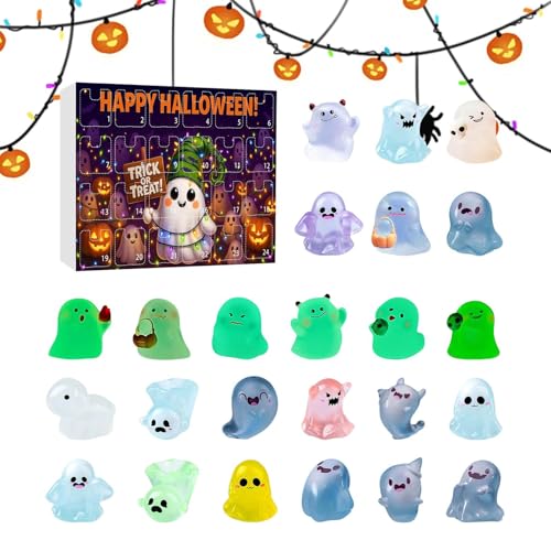 Halloween-Adventskalender 2025 | 24-tägiger Countdown-Kalender Mit Mini-Geisterfigur | Im Dunkeln Leuchtende Sammlerskulptur Als Tischdekoration Für Kaminsims Und Bücherregal von kinrguiyuez