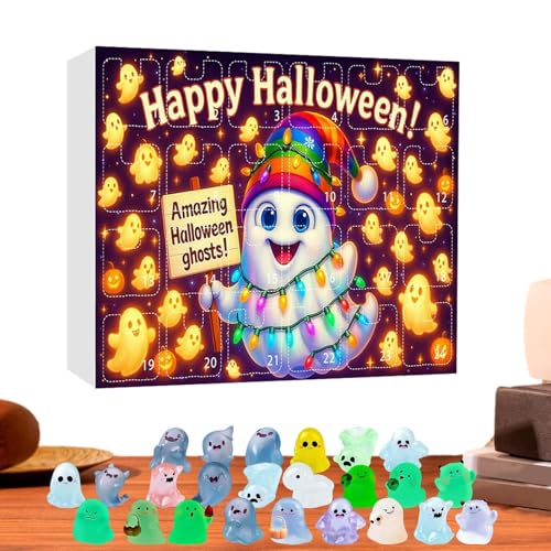 Halloween-Adventskalender 2025 | 24-tägiger Countdown-Kalender Mit Mini-Geisterfigur | Im Dunkeln Leuchtende Sammlerskulptur Als Tischdekoration Für Kaminsims Und Bücherregal von kinrguiyuez