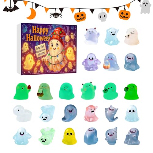 Halloween-Adventskalender 2025 | 24-tägiger Countdown-Kalender Mit Mini-Geisterfigur | Im Dunkeln Leuchtende Sammlerskulptur Als Tischdekoration Für Kaminsims Und Bücherregal von kinrguiyuez
