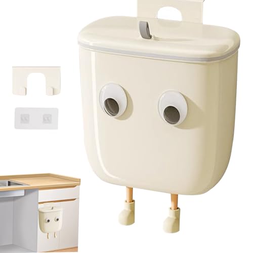 Kompostbehälter Küche | Süßer Abfallkorb mit Augen und Beinen Dekoration, Plastikhänge Müll mit Deckel für Wand unter Waschbecken Schlafzimmer RV Badezimmer von kinrguiyuez