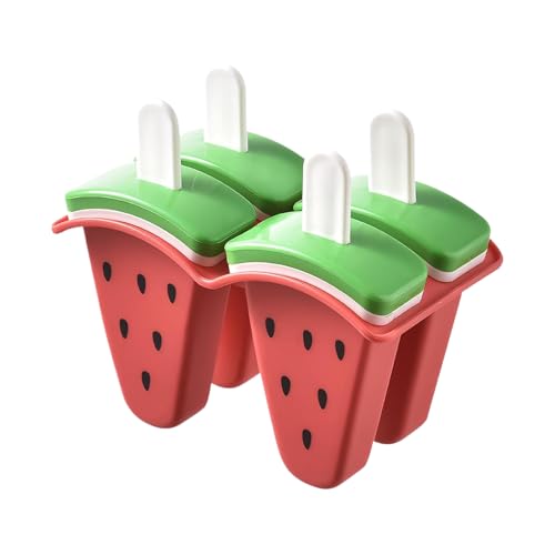kinrguiyuez Eisform - 4 Grid Wassermelonen Eisformen,Silikonform mit Einfacher Entformung Stäbchen und Aufbewahrungsbehälter Gefriergeeignet von kinrguiyuez