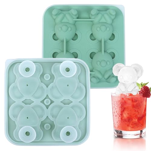 kinrguiyuez Silikon Eiswürfelformen | 4 Fächer Bärenförmiges Eiswürfelbereiter - Runde Formen Einfach Zu Entformen Für Haushalt Täglicher Gebrauch Gefrierfach Getränke Babykost Küche Snacks Kalte von kinrguiyuez