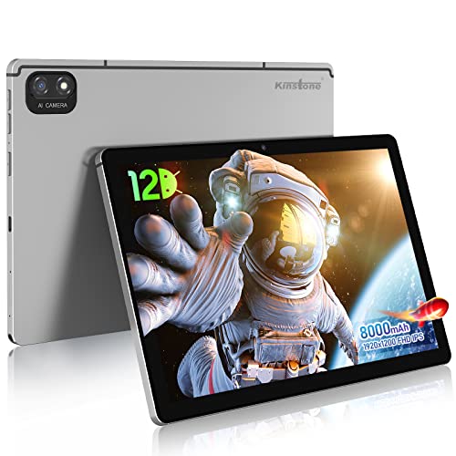 Kinstone Android 12 Octa Core Tablet PC 10,1 Zoll,8GB+256GB,7500mAh 2,0 GHz schnelles Gaming Tablet,4G LTE Tablets, 1920x1200 FHD IPS,13MP Kamera, 2,4G+5G WLAN, Bluetooth 5.0 Typ C,Metallrahmen Silber von kinstone