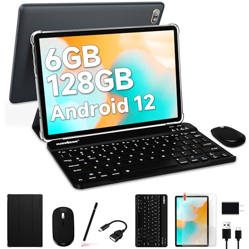 kinstone Tablet PC, 10,1 Zoll 2 in 1 Touch Display Octa-Core 6GB Ram 128GB Rom, 5G/2.4G Dual-Band-WLAN-Verbindung mit Tastatur Maus Stift Table GMS Certified zum Lernen und Spielen für Kinder von kinstone