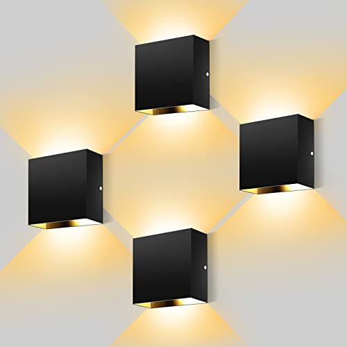 kioooki Wandleuchte Innen, LED Wandleuchte Wandlampe, 3000K Warmweiß LED Wandbeleuchtung, Moderne Wandlampen Wand Beleuchtung Badlampe für Schlafzimmer Badezimmer Treppenhaus 12W (Schwarz 4) von kioooki