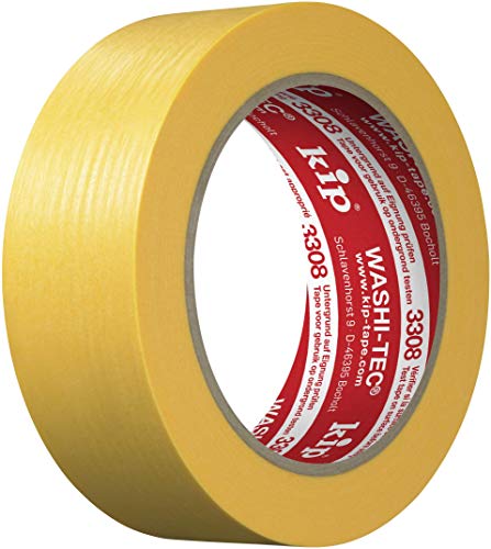 kip WASHI-TEC Goldkrepp - Klebeband 36 mm x 50 m - Sehr Dünnes Klebeband für Innen & Außen - Scharfe Farbkanten ohne Unterlaufen - Hohe Klebkraft von kip