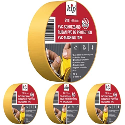 kip PVC-Schutzband Profi Abklebeband für Maler und Lackierarbeiten, 30 mm x 33 m, Gelb, 4er Pack von kip