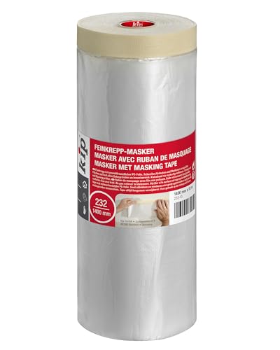 Kip Tape 232-13 Feinkrepp-Masker – Abdeckfolie mit Kreppband zum Streichen & Lackieren – Schutz vor Farbflecken – 1400mm x 33m Kip Tape 232-13 Feinkrepp-Masker – Abdeckfolie mit Kreppband zum Streichen & Lackieren – Schutz vor Farbflecken – 1400mm x 33m von kip