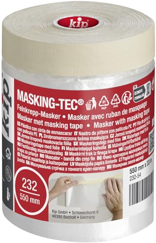 kip Tape 232-54 Feinkrepp-Masker – Abdeckfolie mit Kreppband zum Streichen & Lackieren – Schutz vor Farbflecken – 550mm x 33m von kip