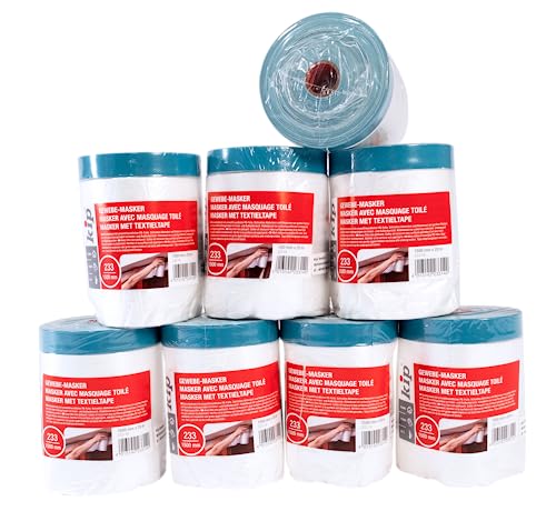 Kip 8 Rollen Tape 233-14 Gewebe-Masker – Abdeckfolie mit Gewebeband Klebestreifen zum Streichen & Lackieren – Speziell für raue Untergründe – 1500mm x 20m von kip