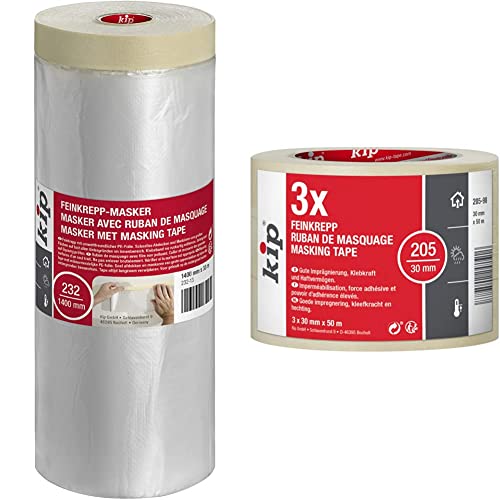 kip Tape 232-13 Feinkrepp-Masker – 1400mm x 33m & Tape 205-98 Feinkrepp – Professionelles Malerkrepp – Imprägniertes Abdeckband zum Streichen & Lackieren – 3 Rollen je 30mm x 50m kip Tape 232-13 Feinkrepp-Masker – 1400mm x 33m & Tape 205-98 Feinkrepp – Professionelles Malerkrepp – Imprägniertes Abdeckband zum Streichen & Lackieren – 3 Rollen je 30mm x 50m von kip